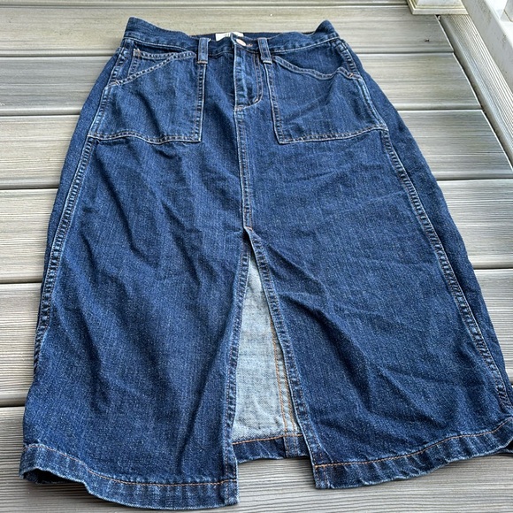 JCrew denim skirt, pencil, slit in front, midi, dark wash, size 24 - Picture 1 of 9